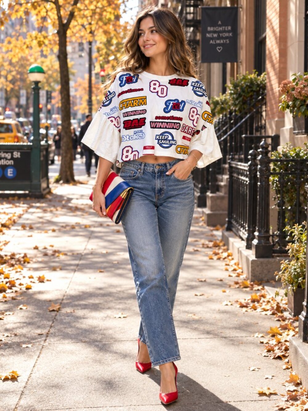 Zara Trafaluc Size M Graphic Ruffle Bell Sleeve Boxy Crop Top Y2K Retro